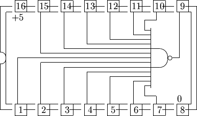 \begin{picture}% latex2html id marker 801(17,10)%% outline of 16 pin chip%... ...\put(12.5,8.3){\line(0,-1){0.9}}\put(12.5,7.4){\line(1,0){0.5}}%\end{picture}