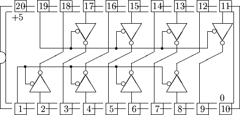 \begin{picture}% latex2html id marker 1681(21,10)%% outline of 20 pin chip%... ...s\put(3.5,9.0){\line(0,-1){3.2}}\put(3.5,5.8){\line(1,0){14.7}}%\end{picture}
