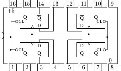 \begin{picture}% latex2html id marker 1952(17,10)%% outline of 16 pin chip%... ...0.2}}\put(4.5,4.0){\line(0,1){2.0}}\put(4.5,5.2){\circle*{0.2}}%\end{picture}